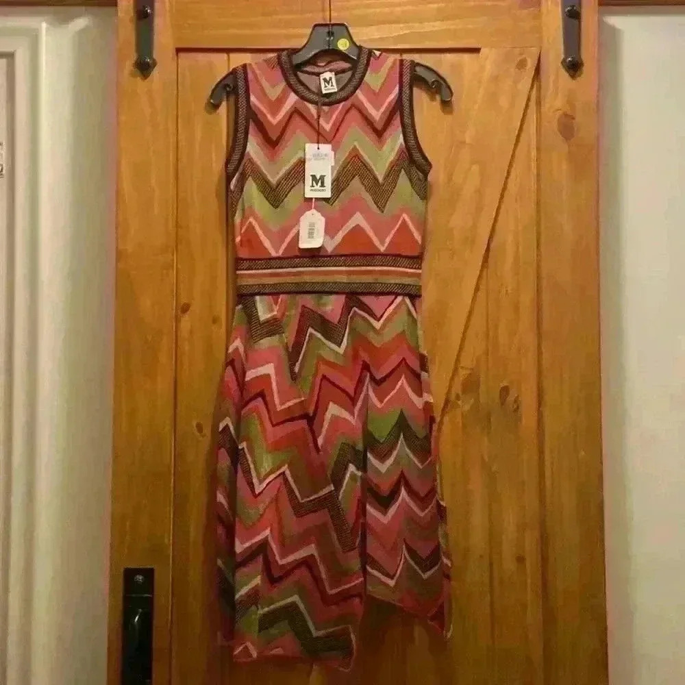 M Missoni Ladies Knit Sleeveless Dress W/Band Collar- Asymmetrical Hem Size 40